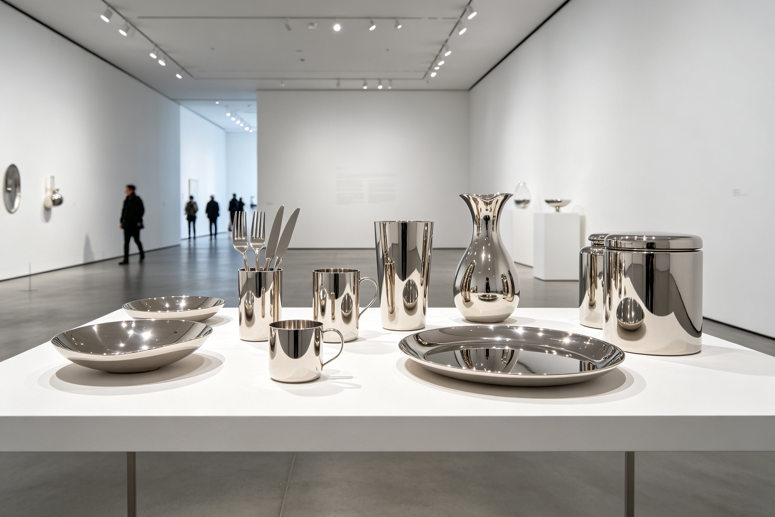 Louissanka stainless steel artware in an art museum exhibition