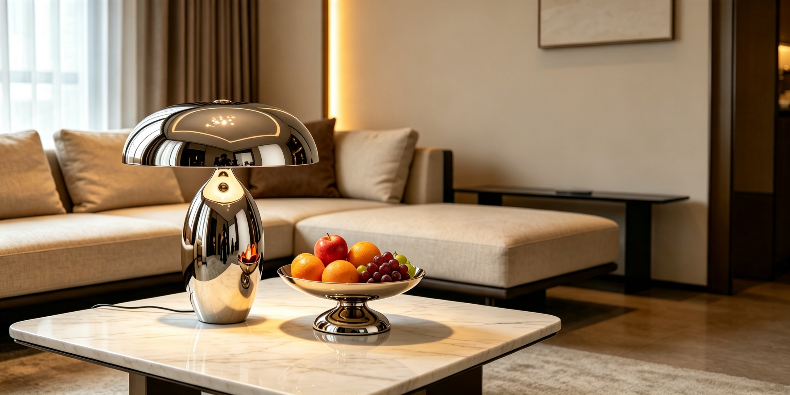 Signature stainless steel home art pieces displayed in a luxury interior