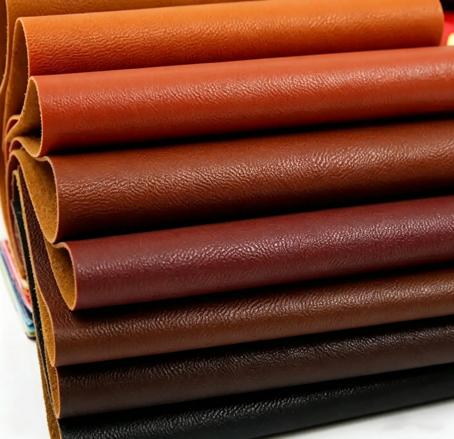 Orange-toned full-grain leather texture