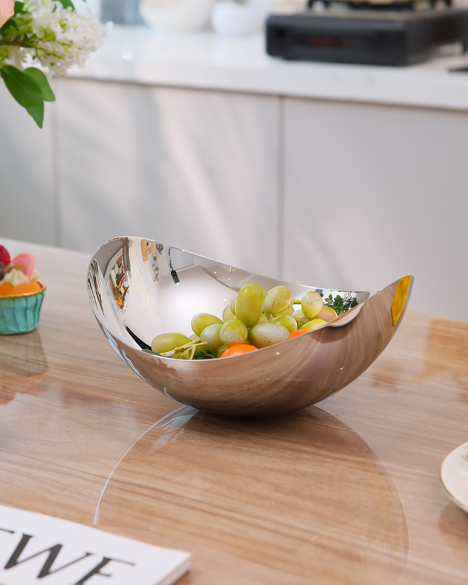 Stainless-steel bowl styled in a contemporary home