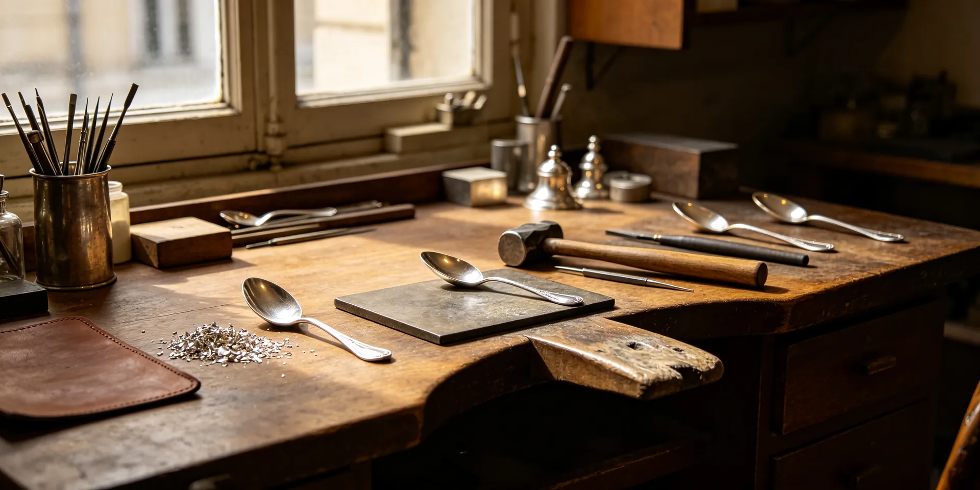 Afternoon light falling on a silver spoon in a quiet Parisian atelier