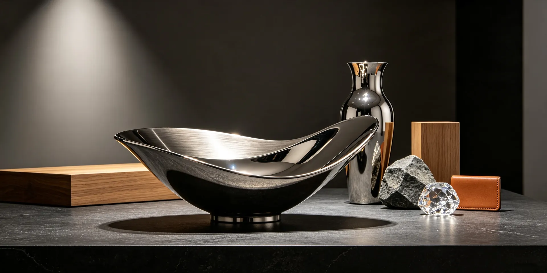 Modern stainless steel sculpture inspiring LOUISSANKA's material philosophy