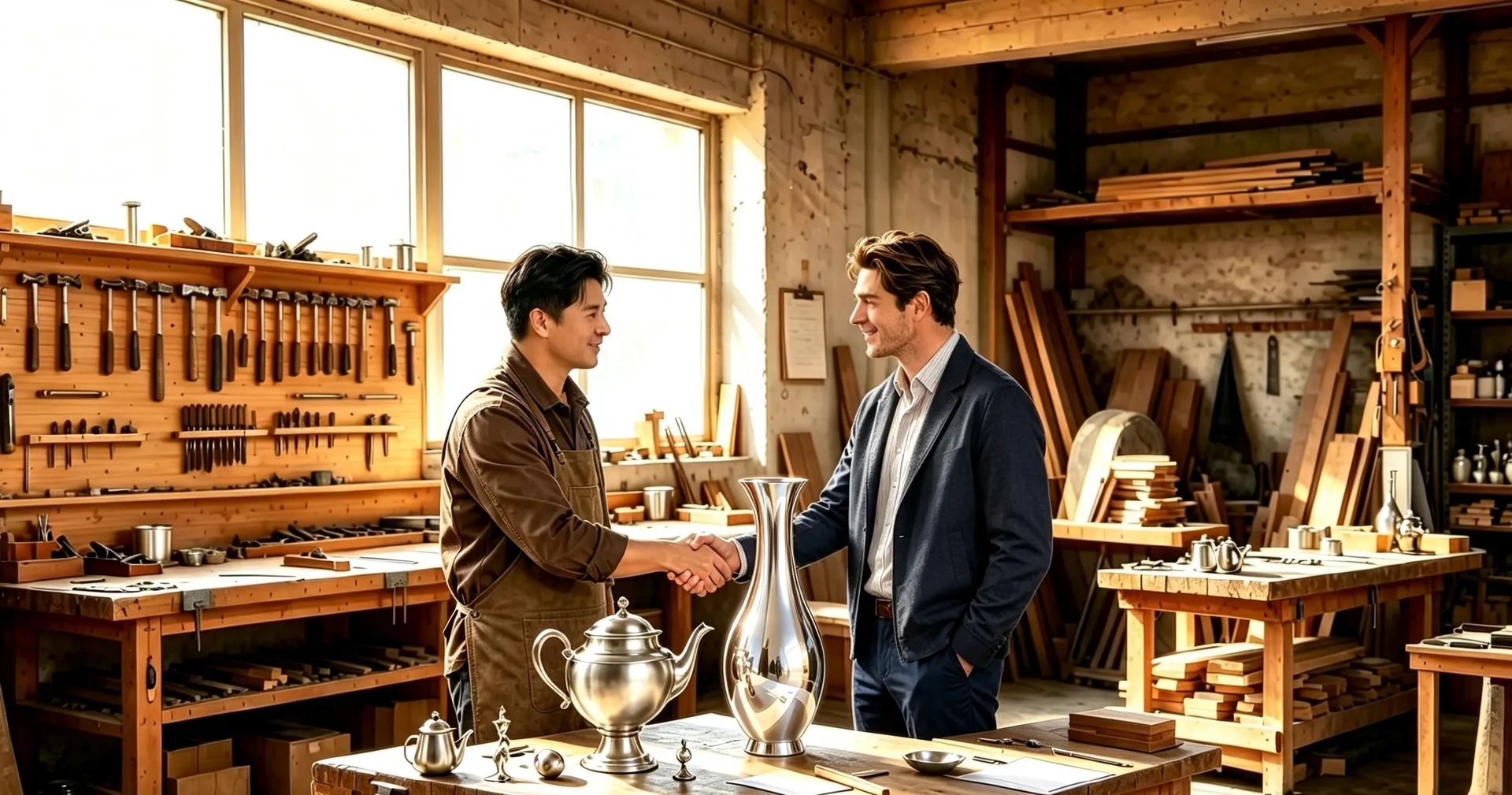 Craftsman and designer collaborating at the meeting point of two aesthetic traditions
