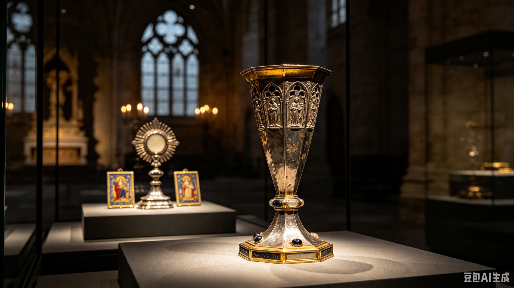 Medieval and Renaissance silver art in a museum interior